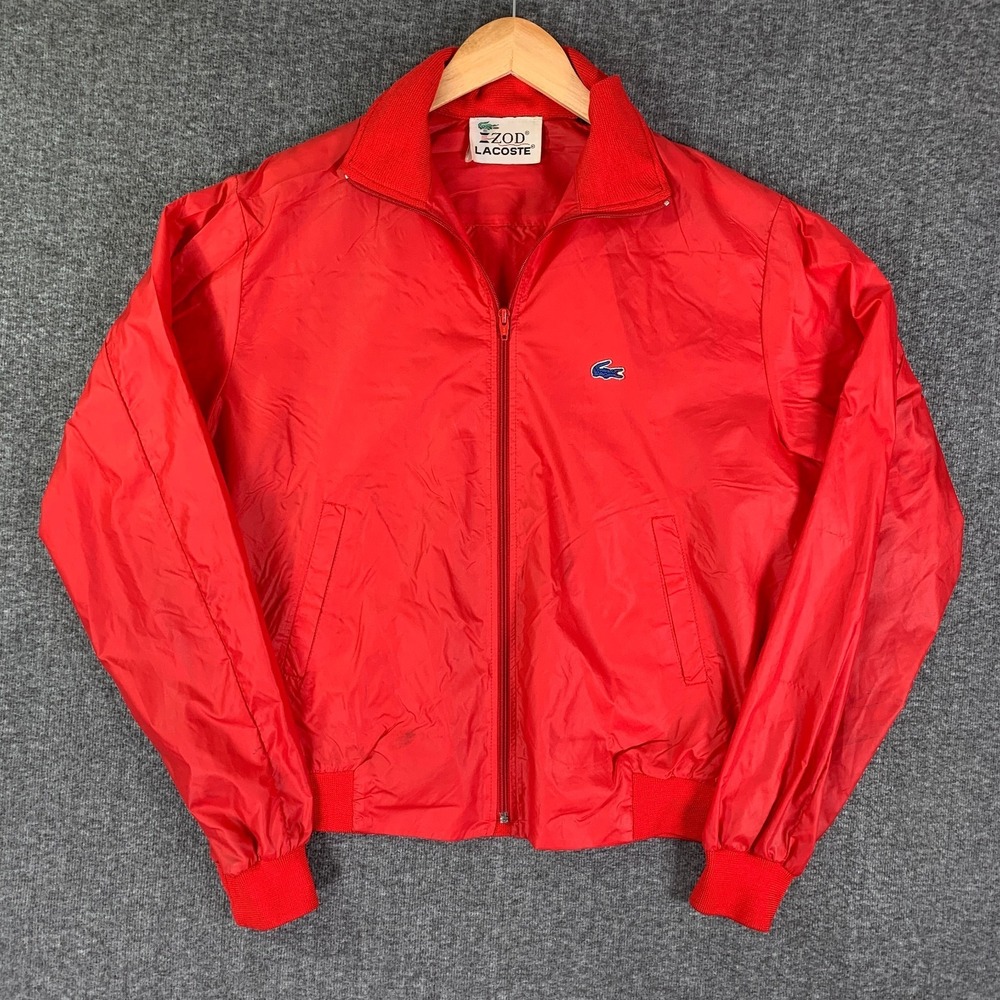 VTG Izod Lacoste Bomber Jacket Men Large Windbreaker Golf Tennis Preppy Red 1980